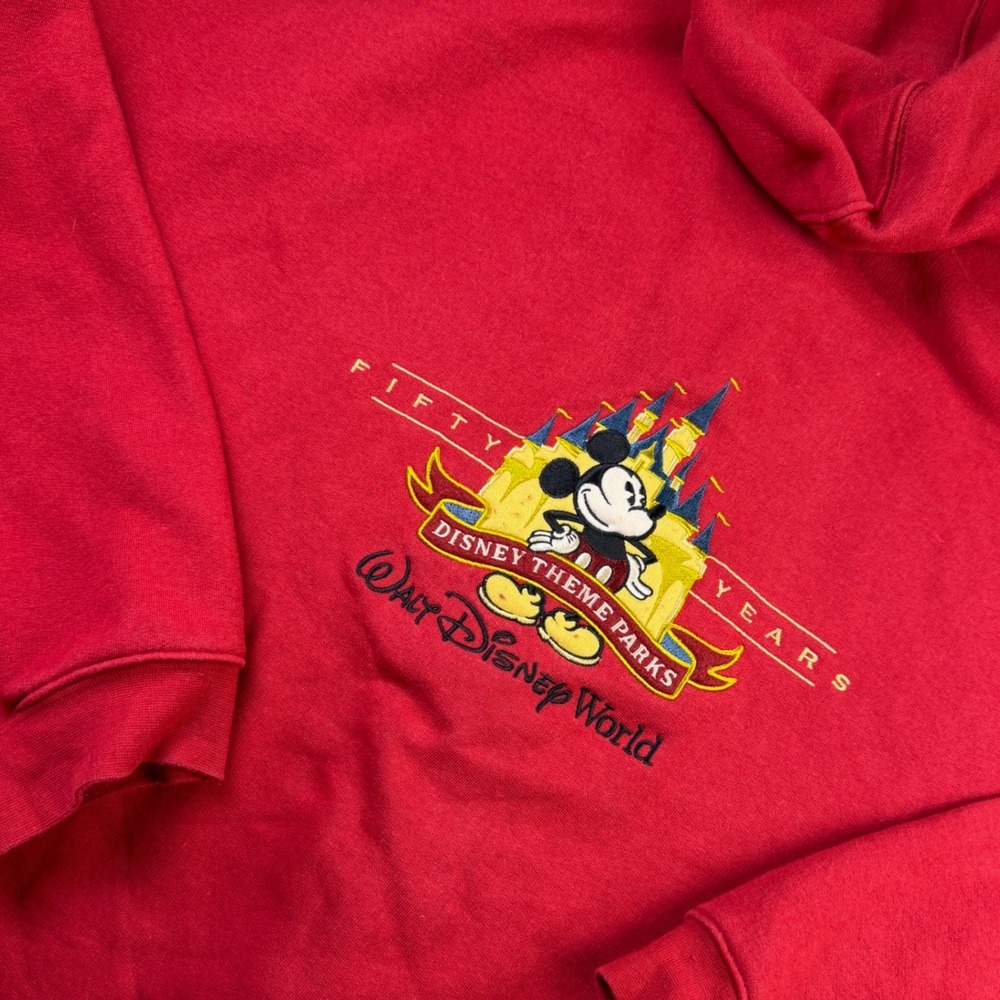 Disney Parks Zip Up Hoodie Women XXXL Red Mickey Mouse 50 Years Anniversary